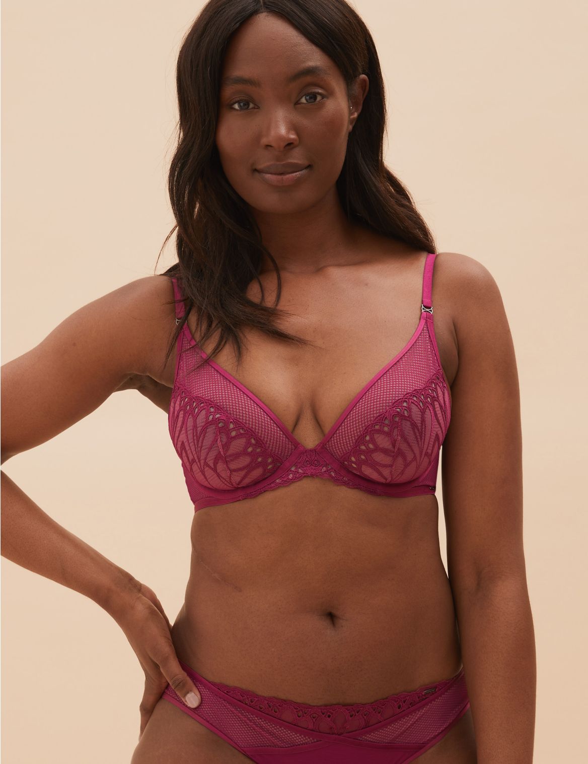 Nouveau Embroidered Underwired Plunge Bra A-E pink