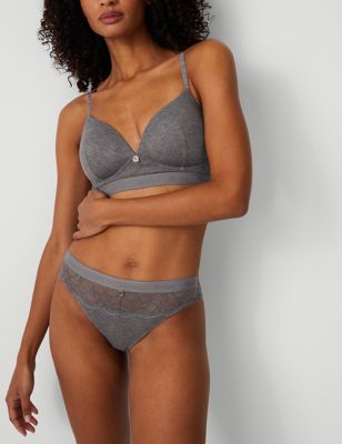Rosie Womens Ribbed Lounge Non Wired Plunge Bra A-E - 30E - Grey Marl, Grey Marl