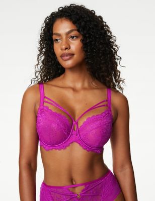 Figleaves Pulse Eyelash Lace Plunge B-G Cup Bra In Watermelon-Pink