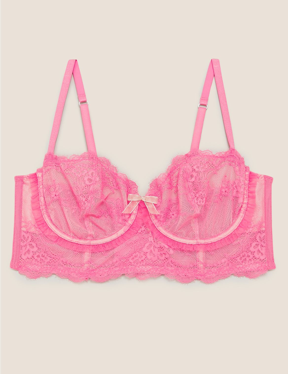 Eyelash Lace Underwired Balcony Bustier A-E pink