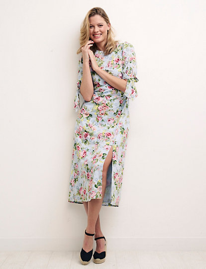 Nobody's Child Organic Cotton Floral Midi Tea Dress - 18 - Multi, Multi