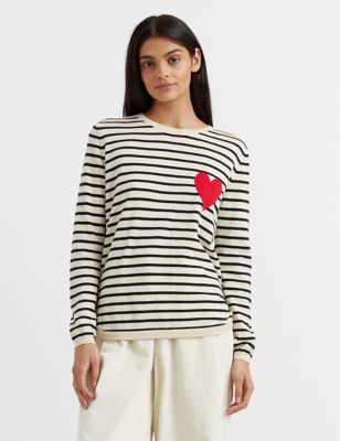 Chinti & Parker Womens Wool Rich Striped Knitted Top with Cashmere - Cream Mix, Cream Mix,Navy Mix