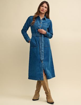 Nobody'S Child Women's Organic Cotton Denim Midaxi Shirt Dress - 16 - Blue, Blue