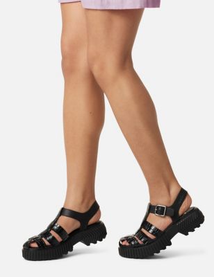 Sorel Womens Leather Buckle Chunky Sandals - 5 - Black, Black,Cream