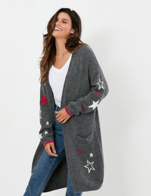 M&S Joules Womens Star Longline Cardigan with Wool