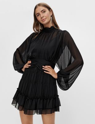 M&S Y.A.S Womens High Neck Blouson Sleeve Mini Shift Dress