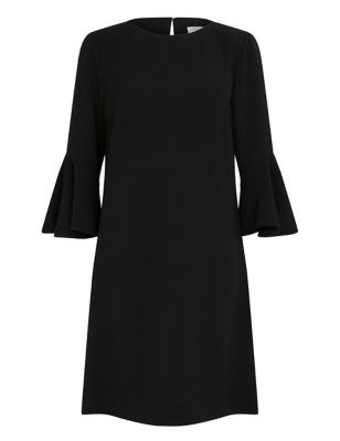 Finery London Womens Round Neck Knee Length Swing Dress - 8 - Black, Black