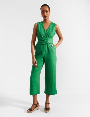 Hobbs Womens Pure Linen Sleeveless Cropped Jumpsuit - 18 - Green, Green