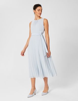 M&S Hobbs Womens Tie Front Pleated Midi Waisted Dress