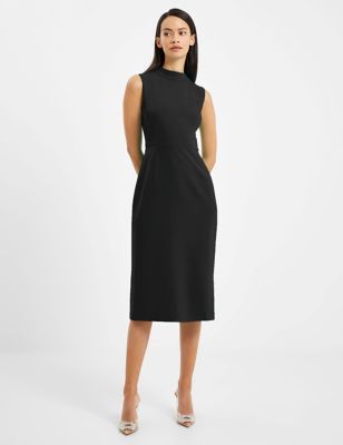 French Connection Womens Crepe High Neck Midi Tailored Dress - 14 - Black, Black,Teal