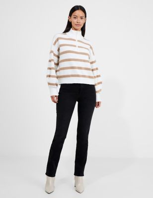 French Connection Womens Striped Ribbed Half Zip Jumper with Wool - Multi, Multi