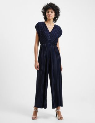 French Connection Women's Pleated Short Sleeve Waisted Jumpsuit - XS - Navy/Blue, Navy/Blue