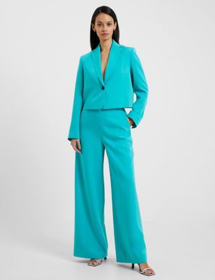 French Connection Womens Crepe Tailored Cropped Blazer - S - Teal, Teal,Black