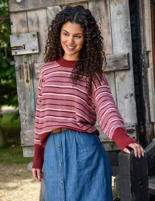 Burgs Womens Striped Crew Neck Jumper - 14 - Red Mix, Red Mix