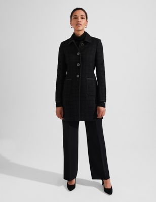 Hobbs Womens Tweed Tailored Coat with Wool - 10 - Black, Black