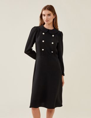 Finery London Womens Collared Button Detail Midi Tea Dress - 8 - Black, Black
