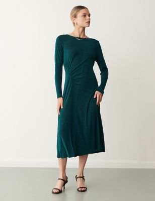 Finery London Womens Ruched Midi Waisted Dress - 20 - Green, Green,Red