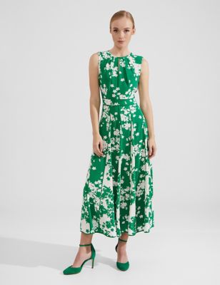 Hobbs Womens Floral Midaxi Waisted Dress - 6 - Green Mix, Green Mix