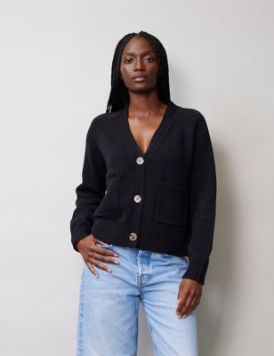 Albaray Women's Pure Cotton Button Front Cardigan - 10 - Black, Black