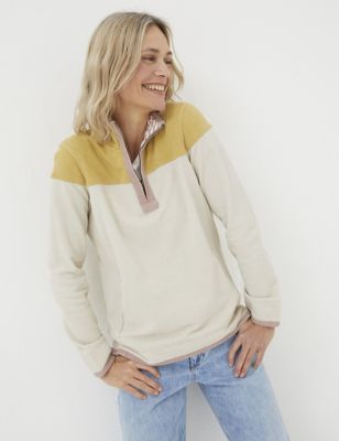 Fatface Womens Pure Cotton Colour Block Half Zip Sweatshirt - 12 - Yellow Mix, Yellow Mix