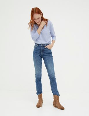 Fatface Womens Mid Rise Slim Fit Jeans - 10LNG - Blue Denim, Blue Denim
