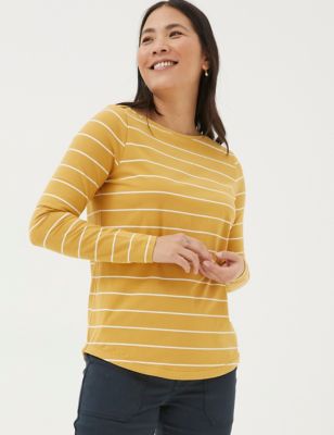 Fatface Womens Cotton Rich Striped T-Shirt - 10 - Yellow Mix, Yellow Mix