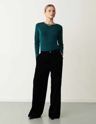 Finery London Womens Wide Leg Velvet Trousers - 10 - Green, Green,Black