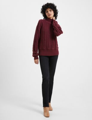 French Connection Womens Cable Knit Funnel Neck Jumper - Red, Red