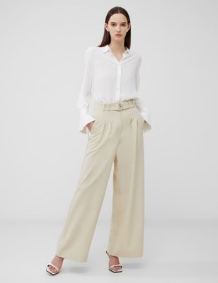 French Connection Womens Belted Wide Leg Trousers - 16 - Cream, Cream