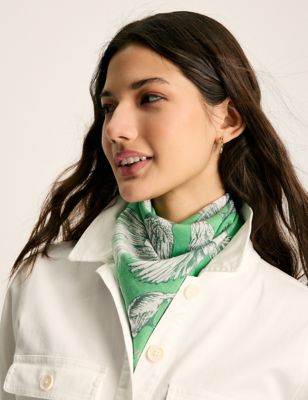 Joules Womens Pure Cotton Bird Print Square Scarf - Green Mix, Green Mix