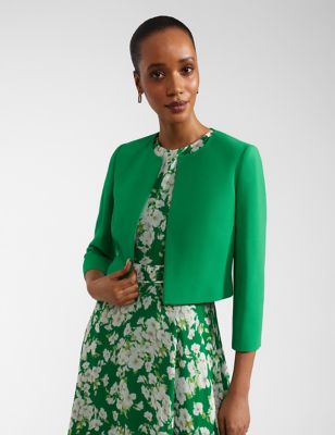 Hobbs Womens Crepe Collarless Short Jacket - 6 - Green, Green