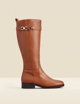 Sosandar Womens Leather Flat Knee High Boots - 5 - Tan, Tan