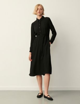 Finery London Womens Button Front Tie Waist Midi Shirt Dress - 14 - Black, Black
