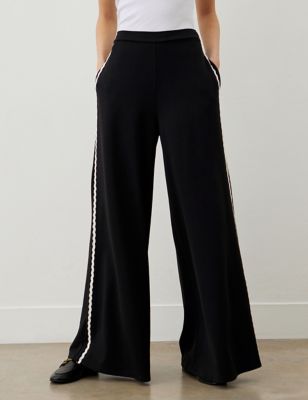Finery London Womens Jersey Side Stripe Wide Leg Trousers - 10 - Black, Black