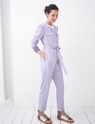 M&S White Stuff Womens Belted Long Sleeve Utility Jumpsuit - 14 - Purple Mix, Purple Mix