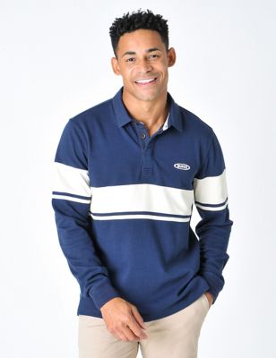 Burgs Mens Pure Cotton Striped Long Sleeve Rugby Shirt - Navy Mix, Navy Mix,Burgundy Mix