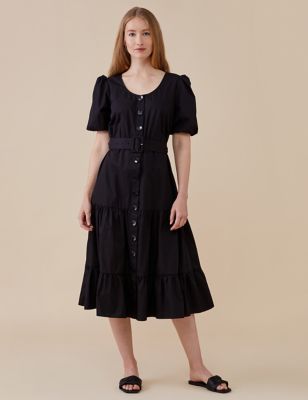 M&S Finery London Womens Pure Cotton Belted Midi Waisted Dress