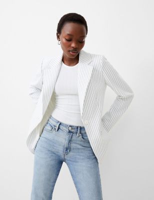 French Connection Womens Pinstripe Single Breasted Blazer - 8 - White Mix, White Mix