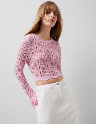 French Connection Womens Cotton Blend Crochet Jumper - S - Light Pink, Light Pink