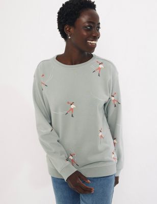 M&S Fatface Womens Pure Cotton Ice Skater Print Sweatshirt
