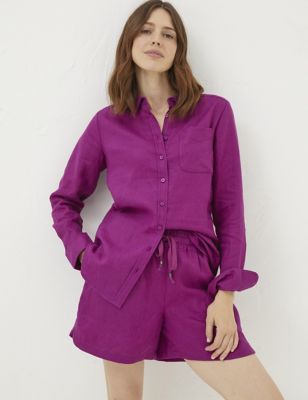 Fatface Womens Pure Linen Collared Shirt - 12 - Purple, Purple
