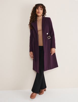 Phase Eight Womens Collarless Longline Wrap Coat - 14 - Purple, Purple