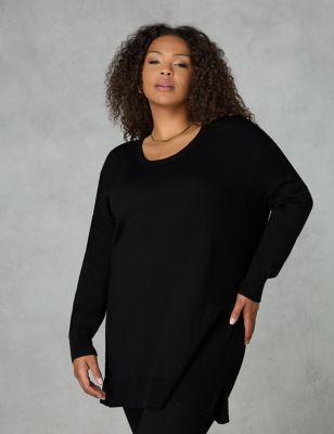 Live Unlimited London Womens Cotton Blend Scoop Neck Relaxed Tunic - 14 - Black, Black
