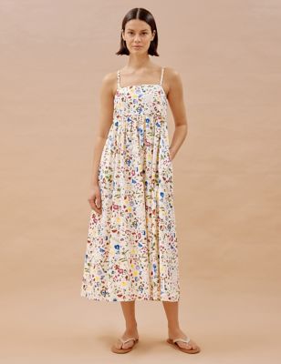 Albaray Womens Pure Cotton Floral Midaxi Slip Dress - 8 - Cream Mix, Cream Mix