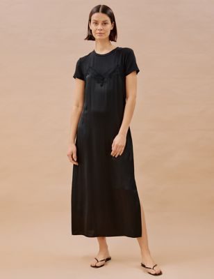 Albaray Womens Satin Jersey Midaxi T-Shirt Dress - 10 - Black, Black