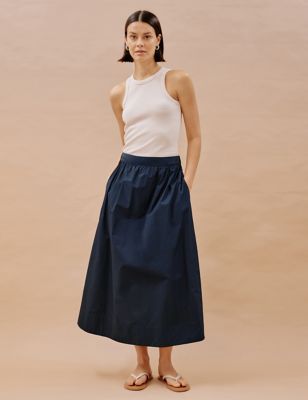 Albaray Womens Pure Cotton Maxi A-Line Skirt - 8 - Navy, Navy