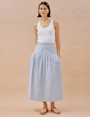 Albaray Womens Cotton Rich Striped Midaxi Skirt - 10 - Blue Mix, Blue Mix