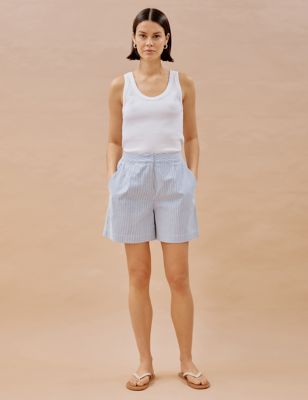 Albaray Womens Cotton Rich Striped Shorts - 10 - Blue Mix, Blue Mix