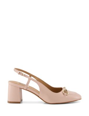 Dune London Womens Leather Block Heel Pointed Slingback Shoes - 4 - Nude, Nude