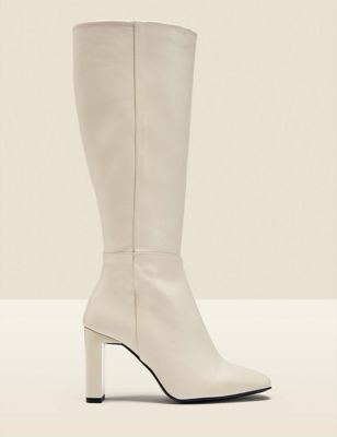M&S Sosandar Womens Leather Block Heel Knee High Boots